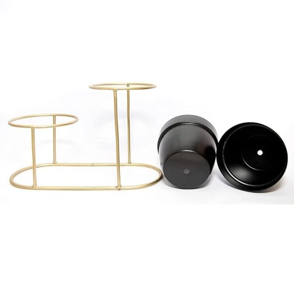 Stylish Design Metal Double Pot Table Top Planter with Golden Stand (Black Pots, Metal) set - Image 3