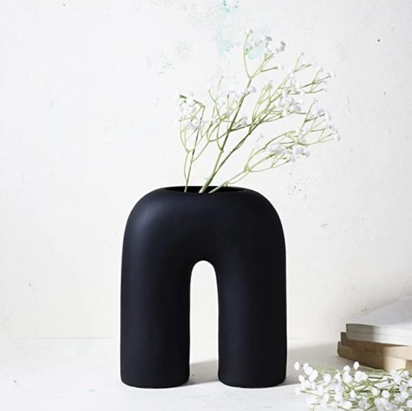 Ceramic Black U Shape Vase 11 Inch - Set Of 1 / Decorative Vases For Dried Flowers And Pampas Grass/Vases For Home Decor, Living Room, Office Decor Ideas - Image 4