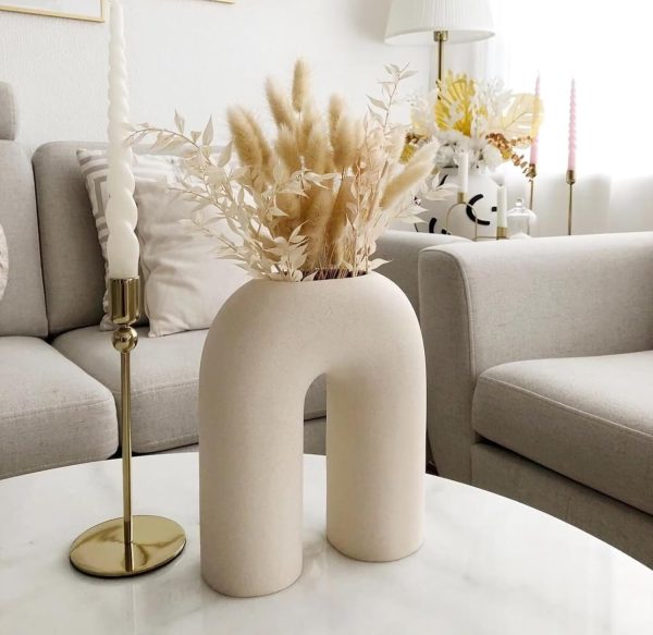 U Shape Ceramic Minimalist White Flower Vase | Inverted U Shape vase | Pampas Grass Vase | Ceramic Vase | Home Decor Centrepiece | vase for Home Decor | Finish Matte (White) - Image 4