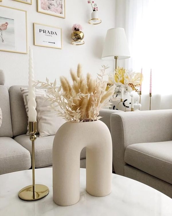 U Shape Ceramic Minimalist White Flower Vase | Inverted U Shape vase | Pampas Grass Vase | Ceramic Vase | Home Decor Centrepiece | vase for Home Decor | Finish Matte (White)