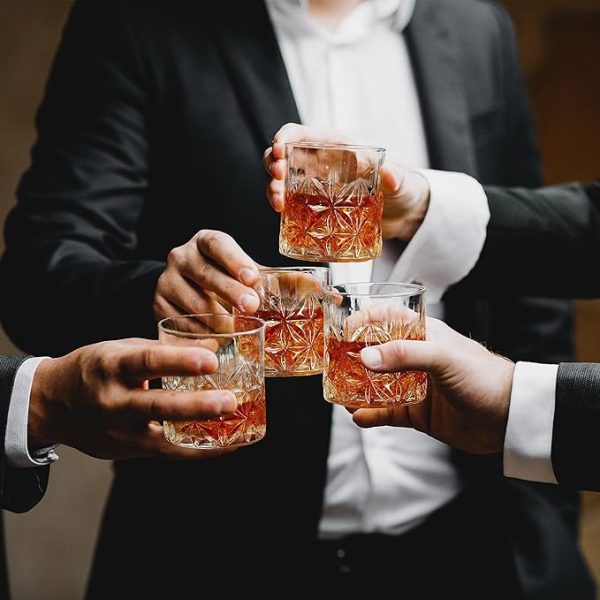 Whiskey Glass (Set of 6) - 320ml Crystal Cut Barware Drinking Glasses for Whisky, Bourbon, Liquor, Wine, Cocktail Drinks - Transparent Old Vintage Fashioned Cocktail Tumblers Glassware - Image 6