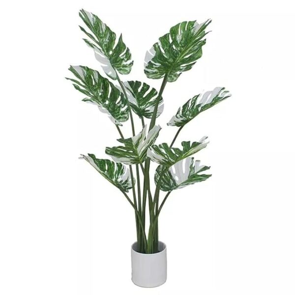 Rare Bird Natural Looking Real Touch (120 CM/H) Artificial Plant Without Pot for Indoor Home,Office,Patio, Living Room Decor (Artificial Plant, Monstera Green&White)