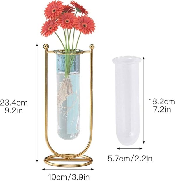 Rare Bird Desktop Glass Planter Hydroponics Vase Glass Propagation Station With Modern Creative Geometric Metal Frame Test Tube Vase For Home Office Decor Table Top (Set Of 2), Blue - Image 4