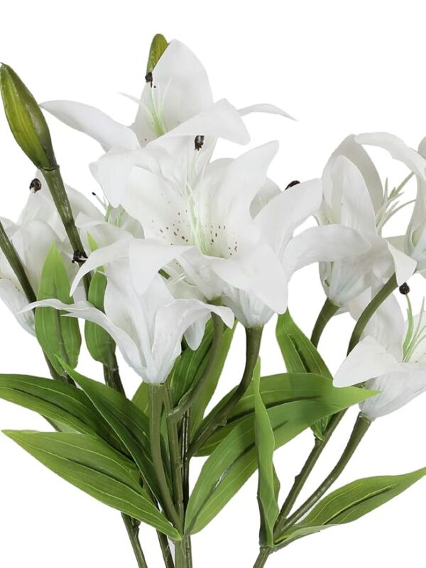 Rare Bird Artificial Real Touch Lily Flower Bunch for Home Office Decorations  (15 cm x 15 cm x 55 cm, White) - Image 3