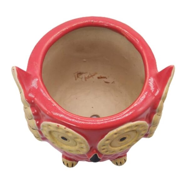 Rare Bird - Owl Shaped Ceramic Flower Pot Planter Pot Indoor Outdoor Planter Handicraft by Awarded Indian Artisan (Red, H-5.5 x D-4.5 Inch) - Image 3