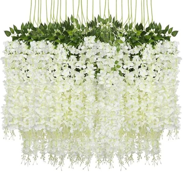 Rare Bird Beautiful Decorative Artificial Hanging Orchid Flower Vine for Home déco (110 cm Tall, Set of 6, White) - Image 5