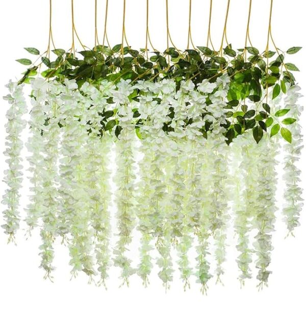 Rare Bird Beautiful Decorative Artificial Hanging Orchid Flower Vine for Home déco (110 cm Tall, Set of 6, White) - Image 2