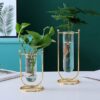 Rare Bird Desktop Glass Planter Hydroponics Vase Glass Propagation Station With Modern Creative Geometric Metal Frame Test Tube Vase For Home Office Decor Table Top (Set Of 2), Blue