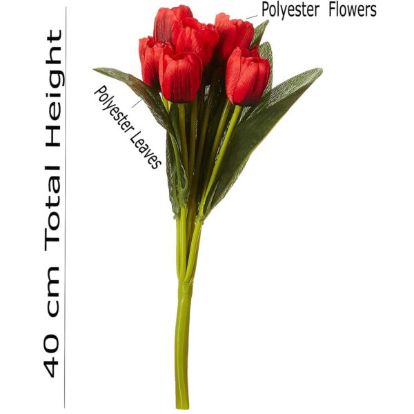 Rare Bird Beautiful Artificial Polyester and Plastic Tulip Flower Bunch (9 Head Flower, 38 cm Total Height, Red, Set of - Image 3