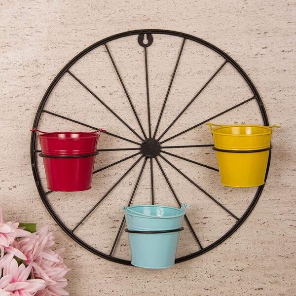 Rare Bird - Wall Hanging Metal Planter Pots with Wheel shape Stand for Living Room Balcony Patio Garden Home Decoration - Image 2